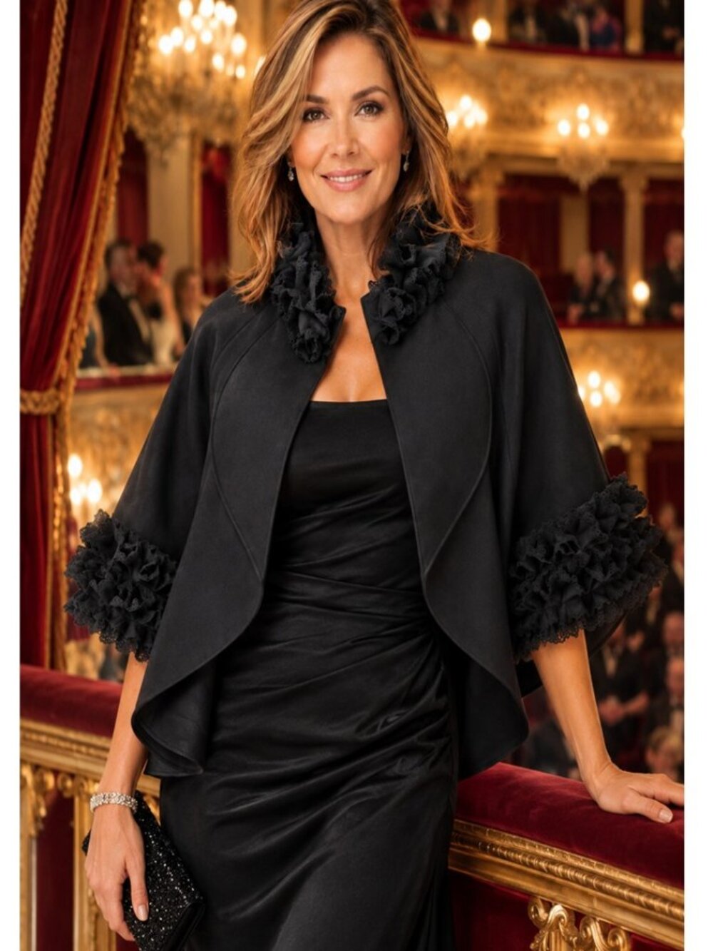 Black Ruffle-Trim Capelet